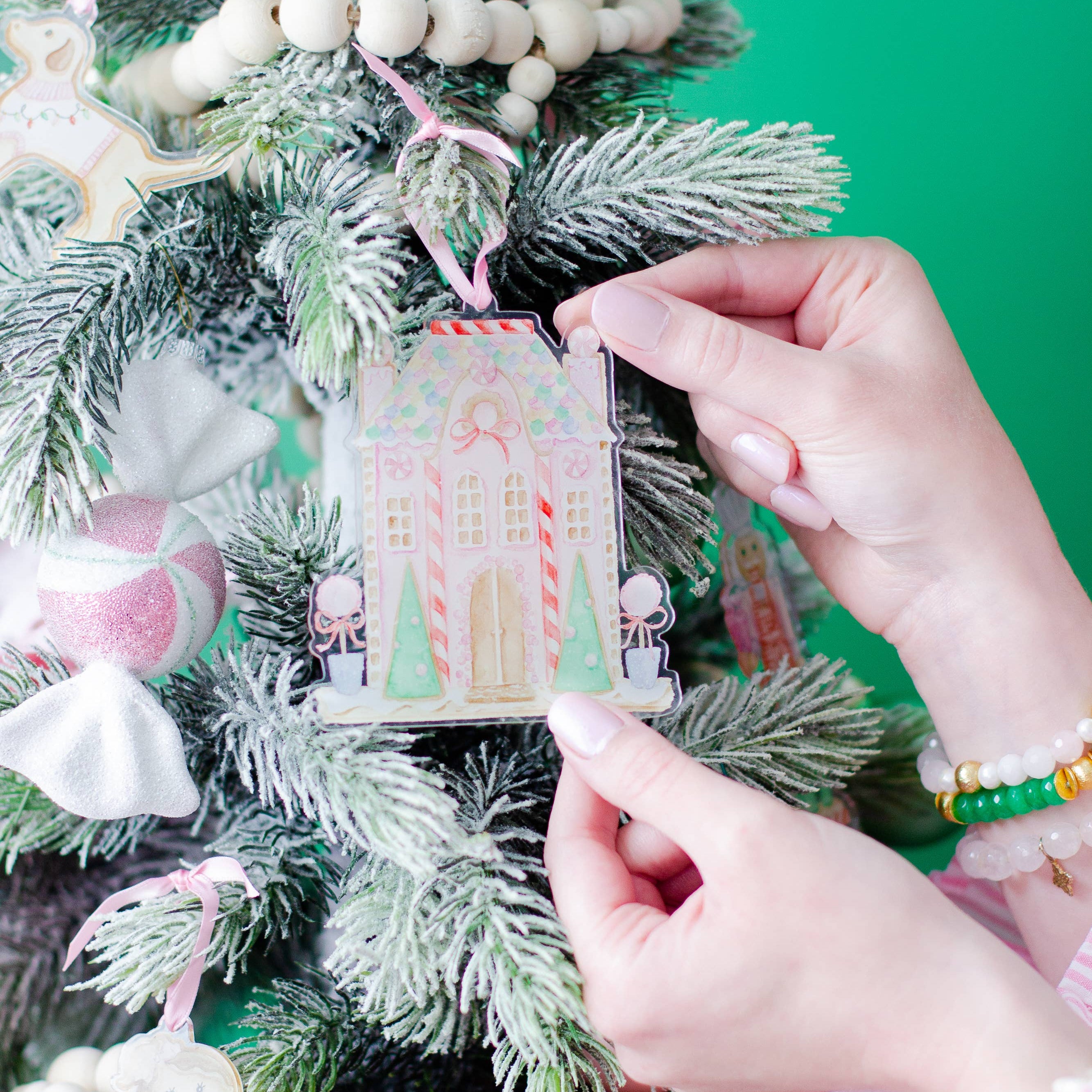 Pastel Gingerbread House Watercolor Ornament
