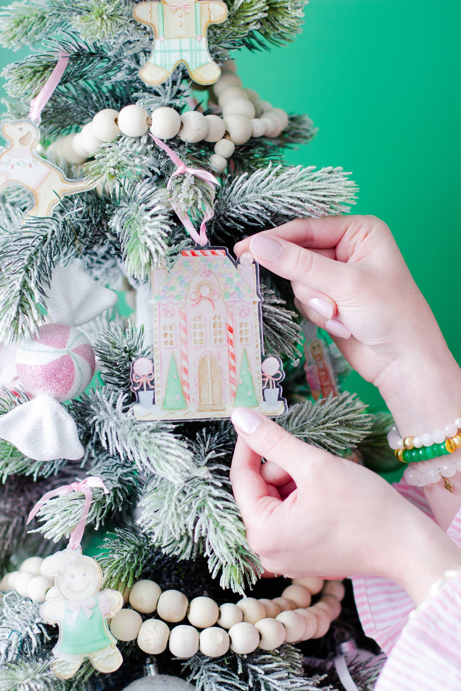 Pastel Gingerbread House Watercolor Ornament