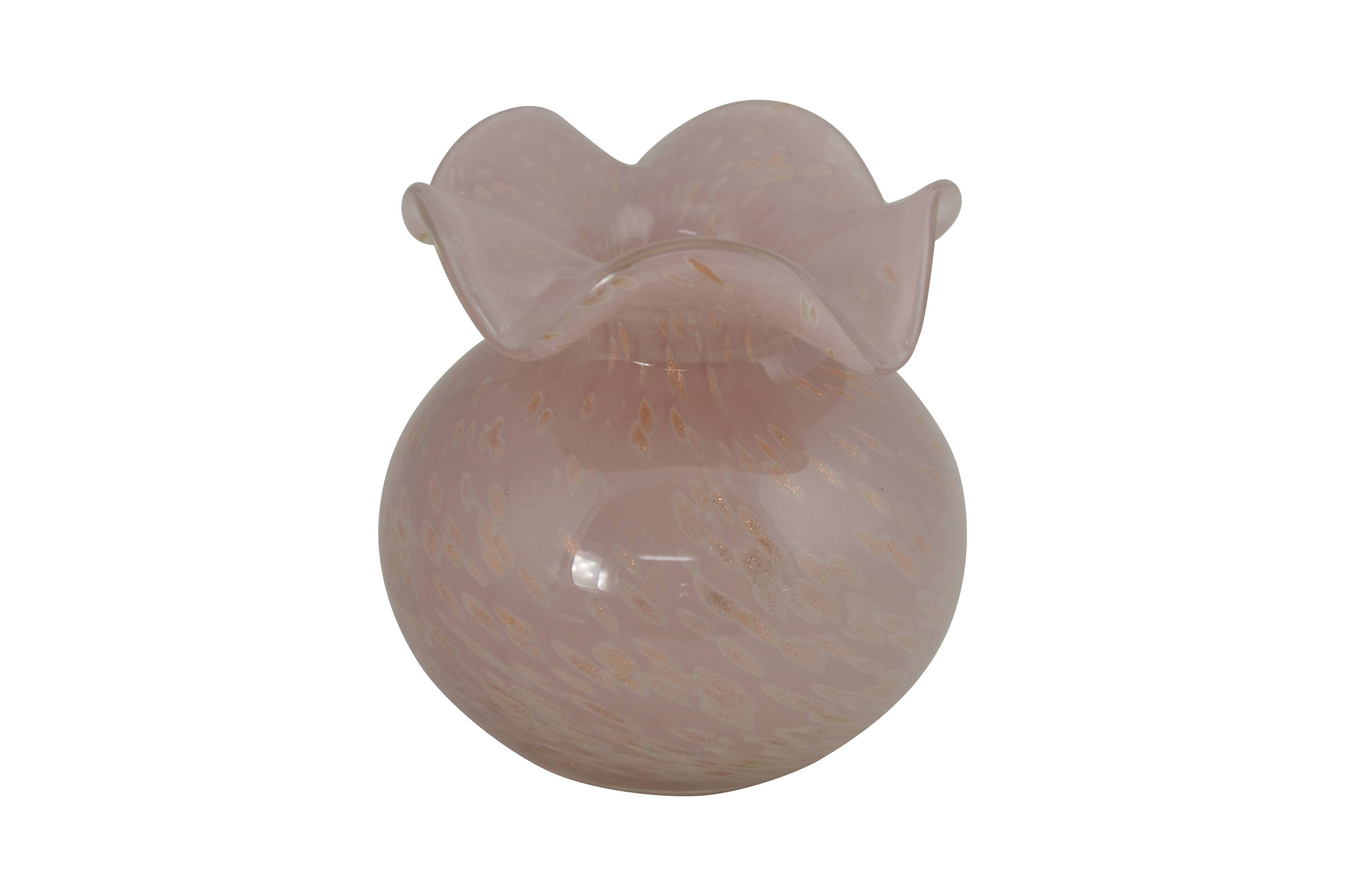 5X5 PINK W/ GOLD SPECS GLASSVASE