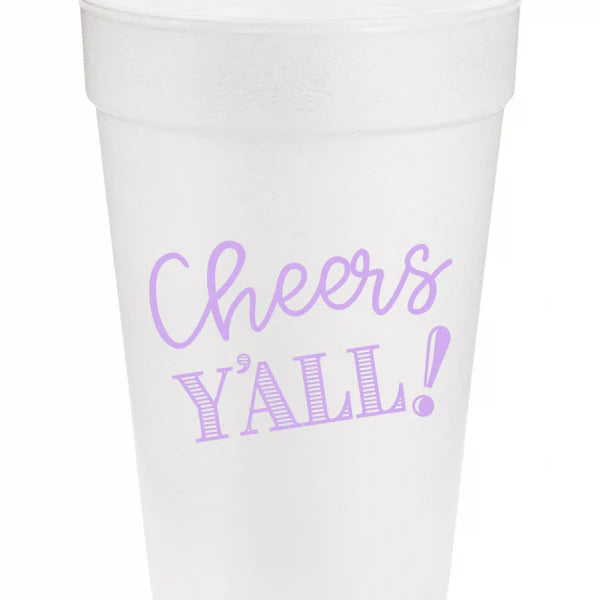 Cheers Y'all Lavender Styrofoam Cups