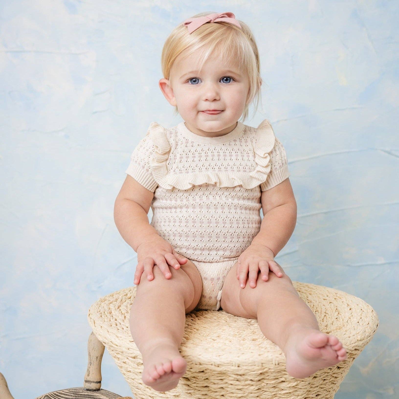 Baby Girls Pointelle Jacquard Knit Romper