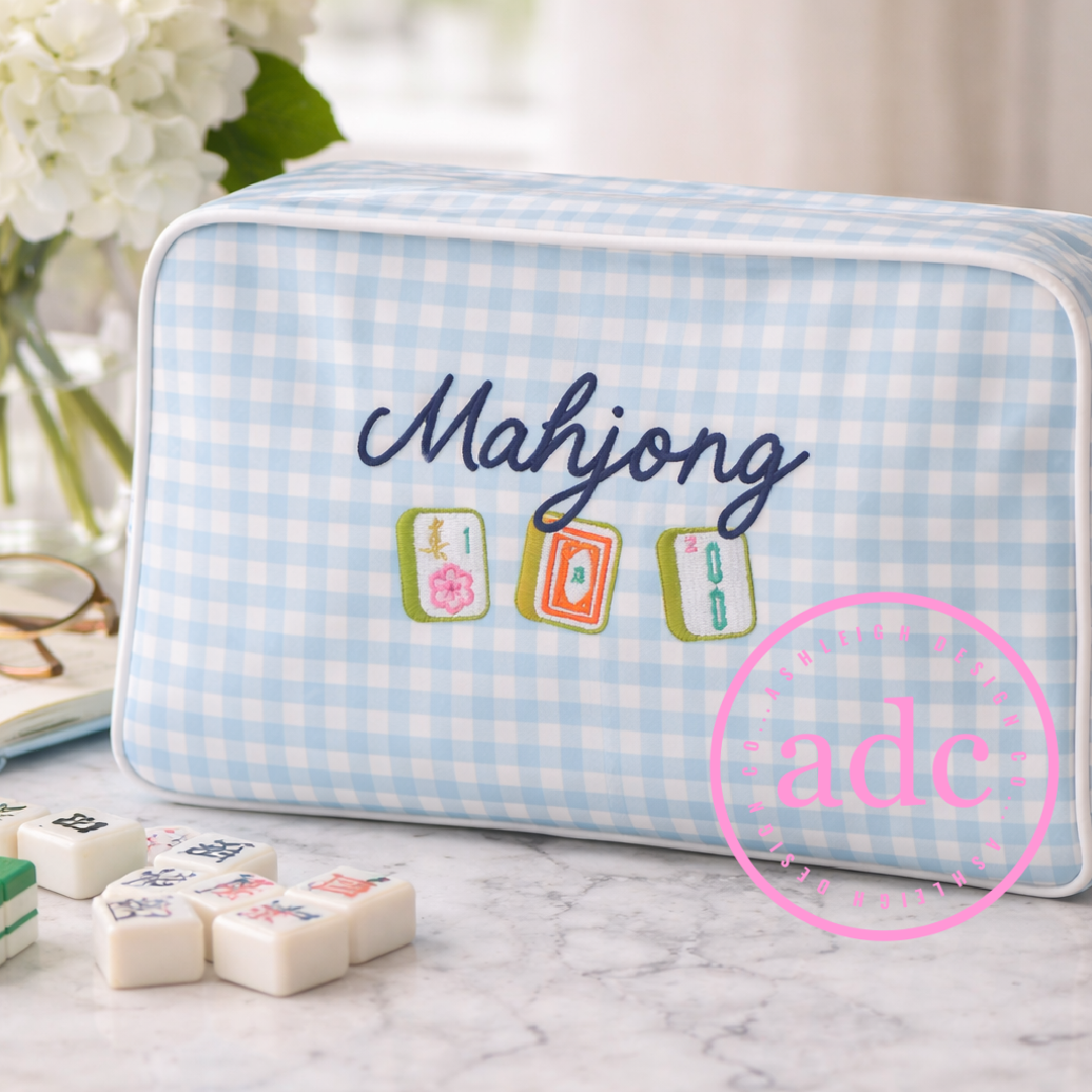 Mahjong Embroidered Large Clear-Coated Tote Bag