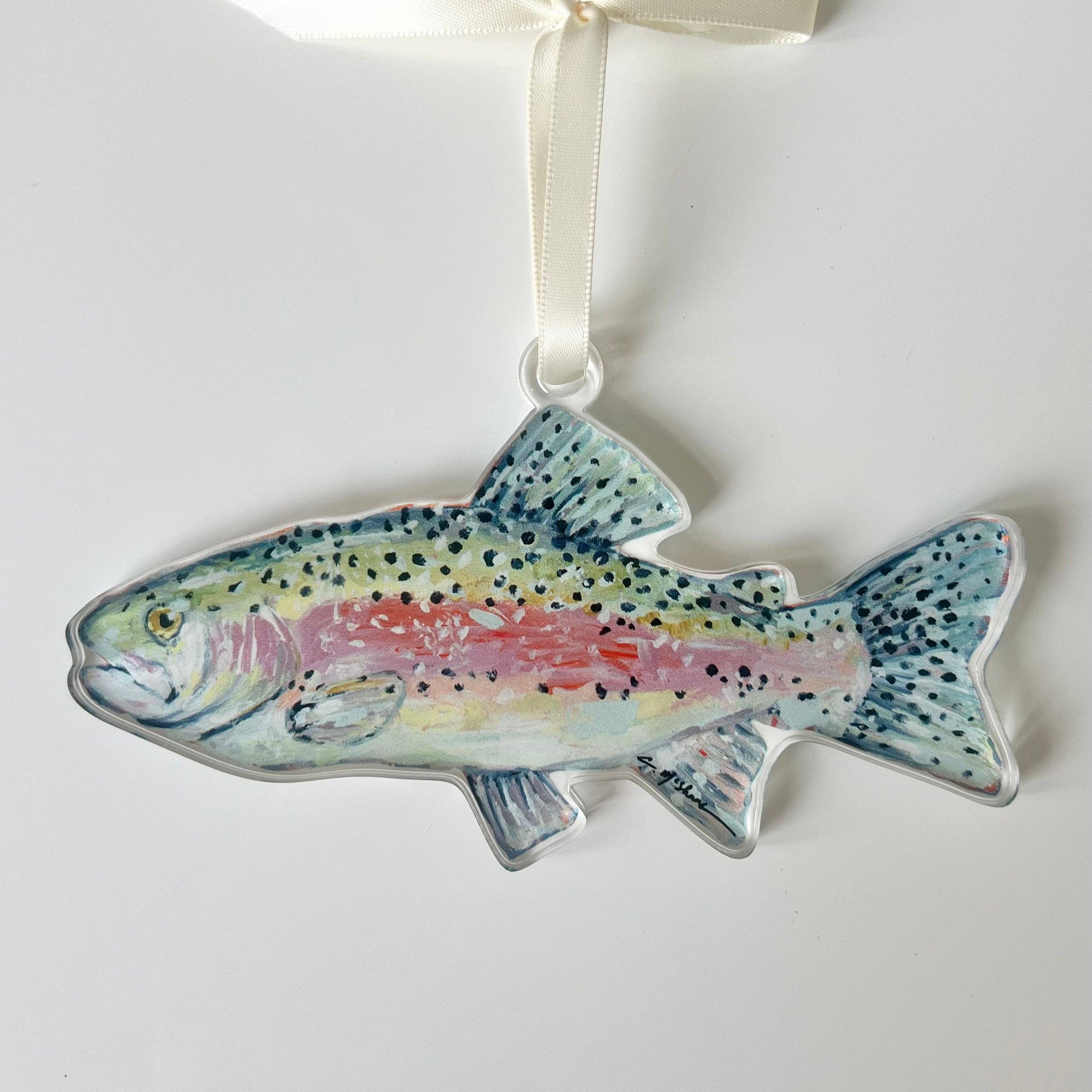 "Chasing Rainbows trout" ornament