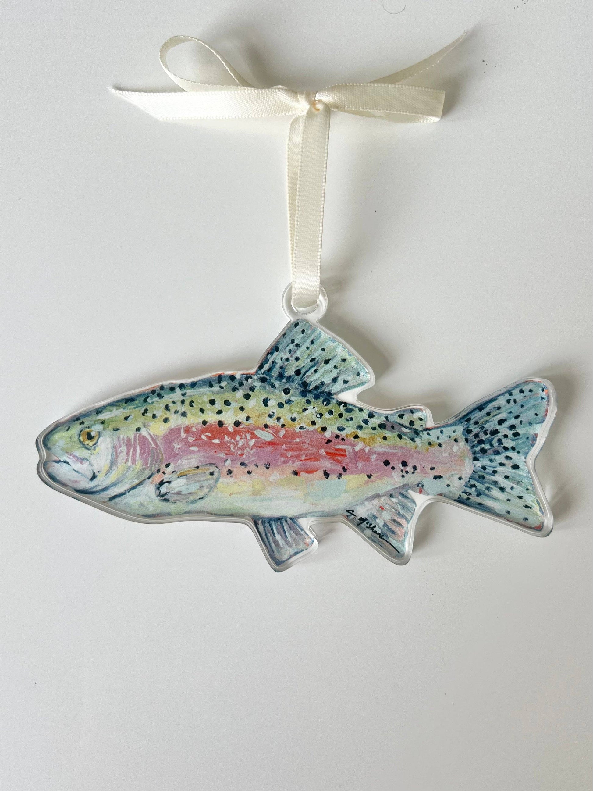 "Chasing Rainbows trout" ornament