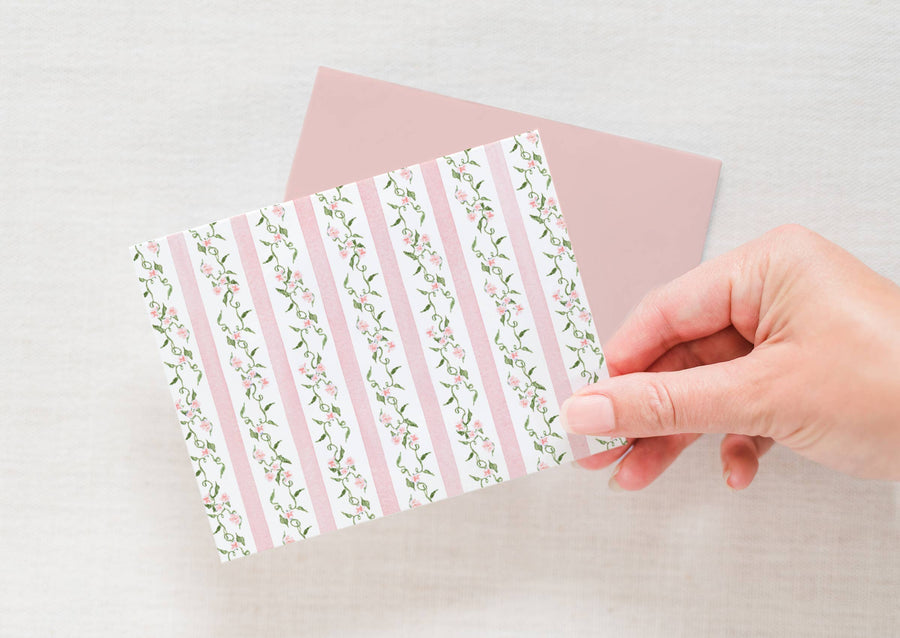 Pink Ditsy Floral Stripe Notecards | Set of 8