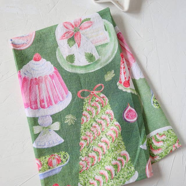 Festive Christmas foodie holiday cotton tea towel