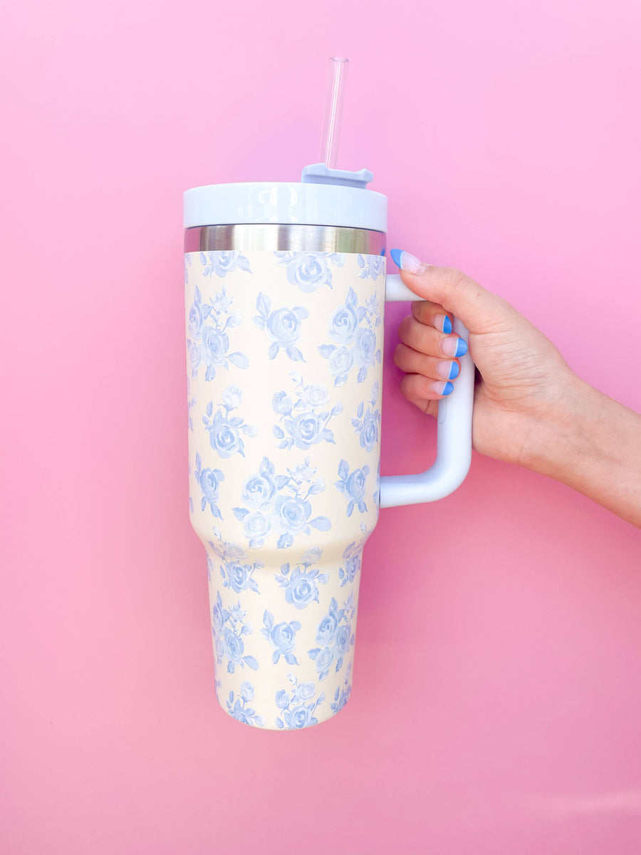 Cream & Blue Floral 40oz Tumbler