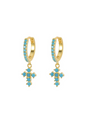 Turquoise Cross Huggie Hoops