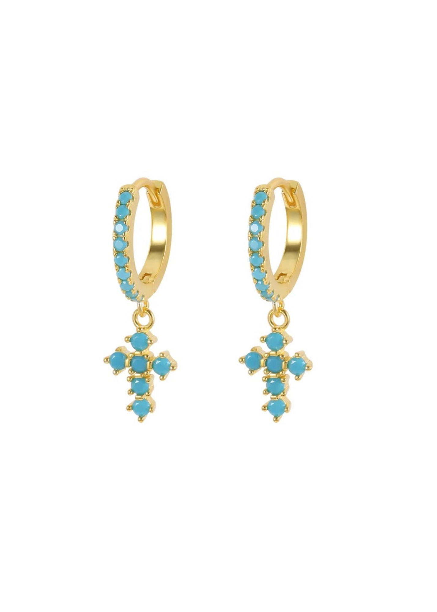 Turquoise Cross Huggie Hoops