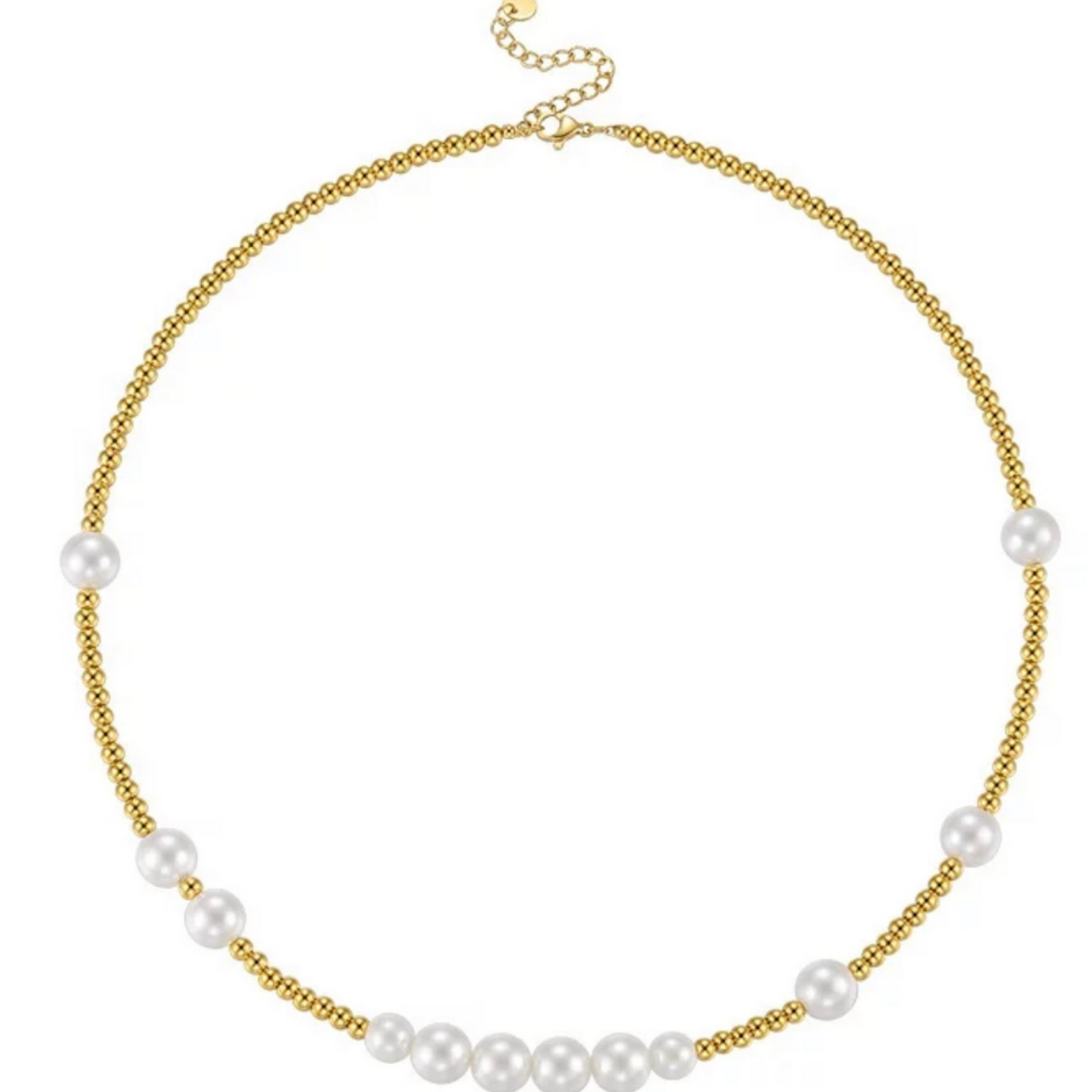 Gold Beaded Pearl Necklace