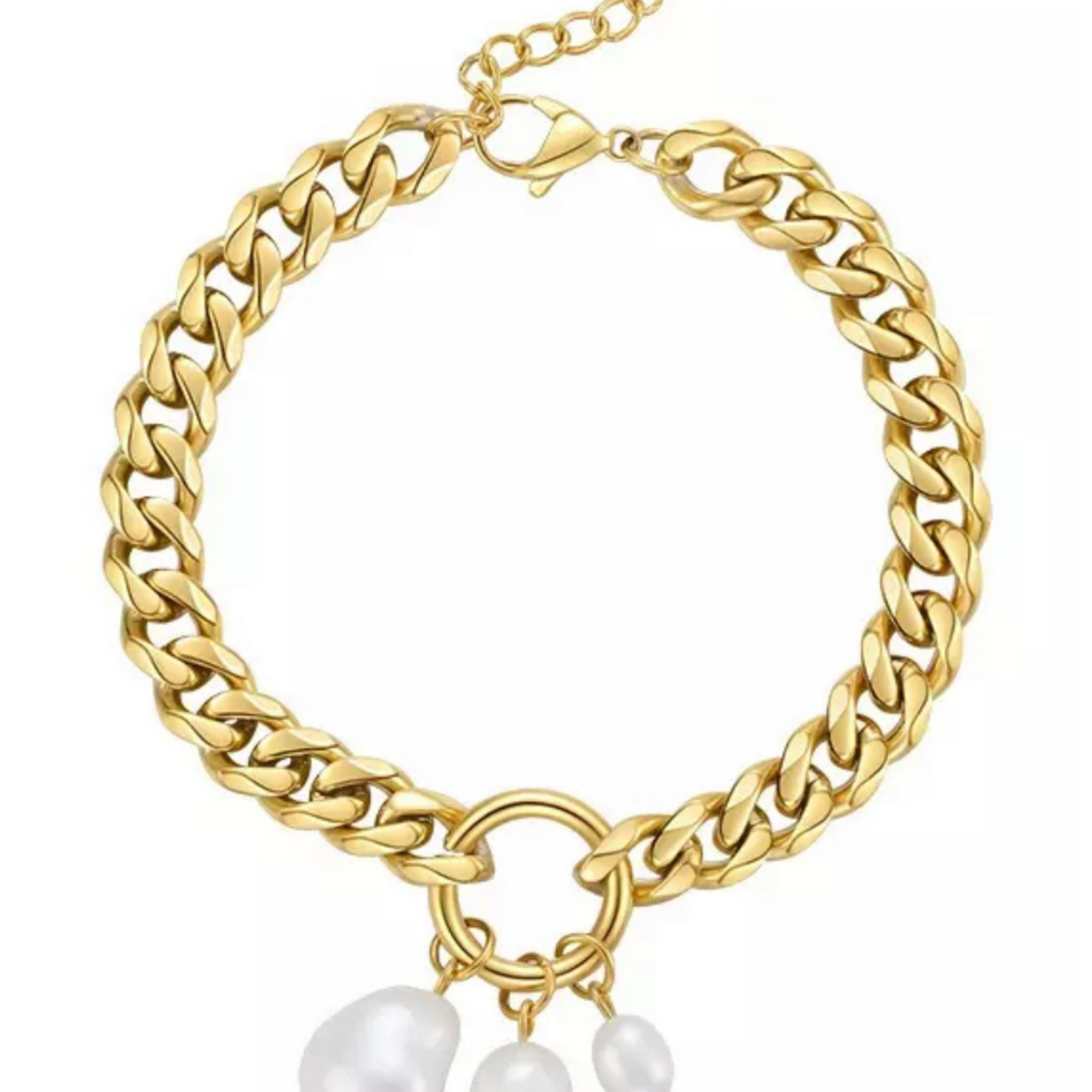 Pearl Charm Curb Chain Bracelet