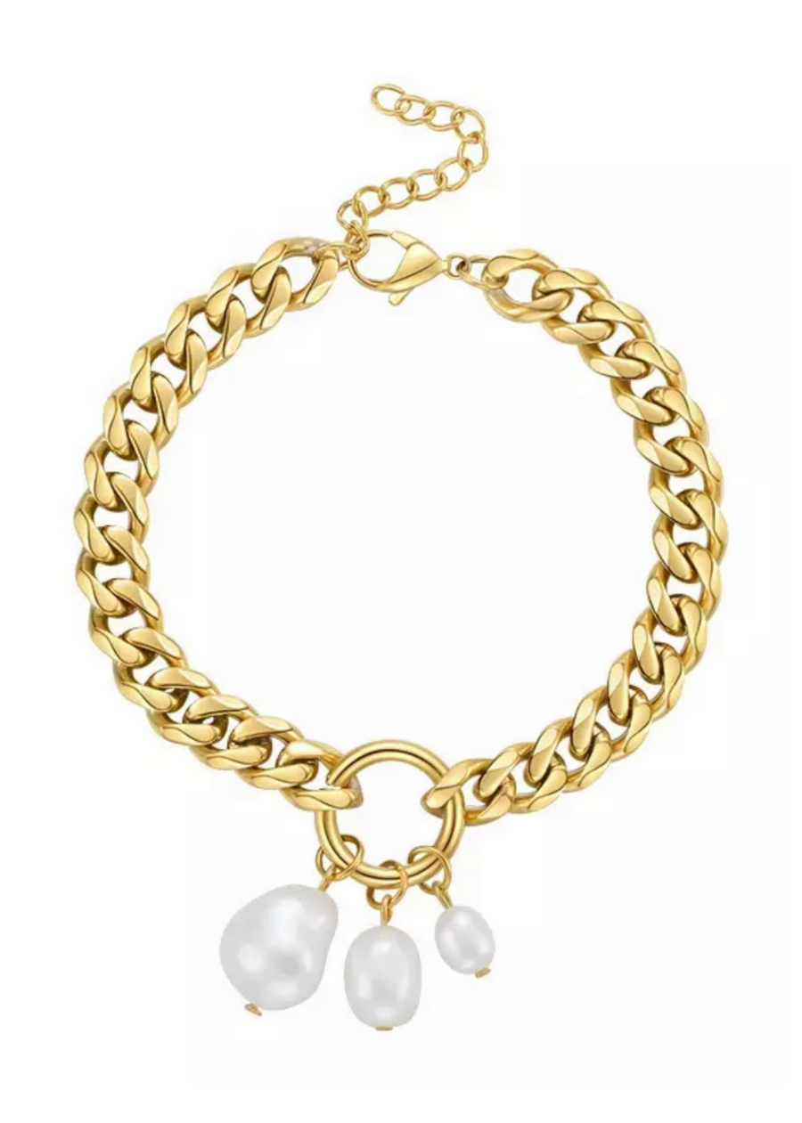 Pearl Charm Curb Chain Bracelet