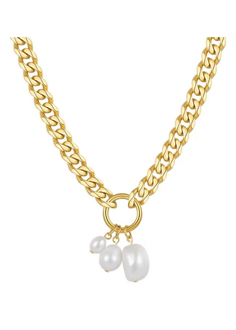 Pearl Charm Curb Chain Necklace