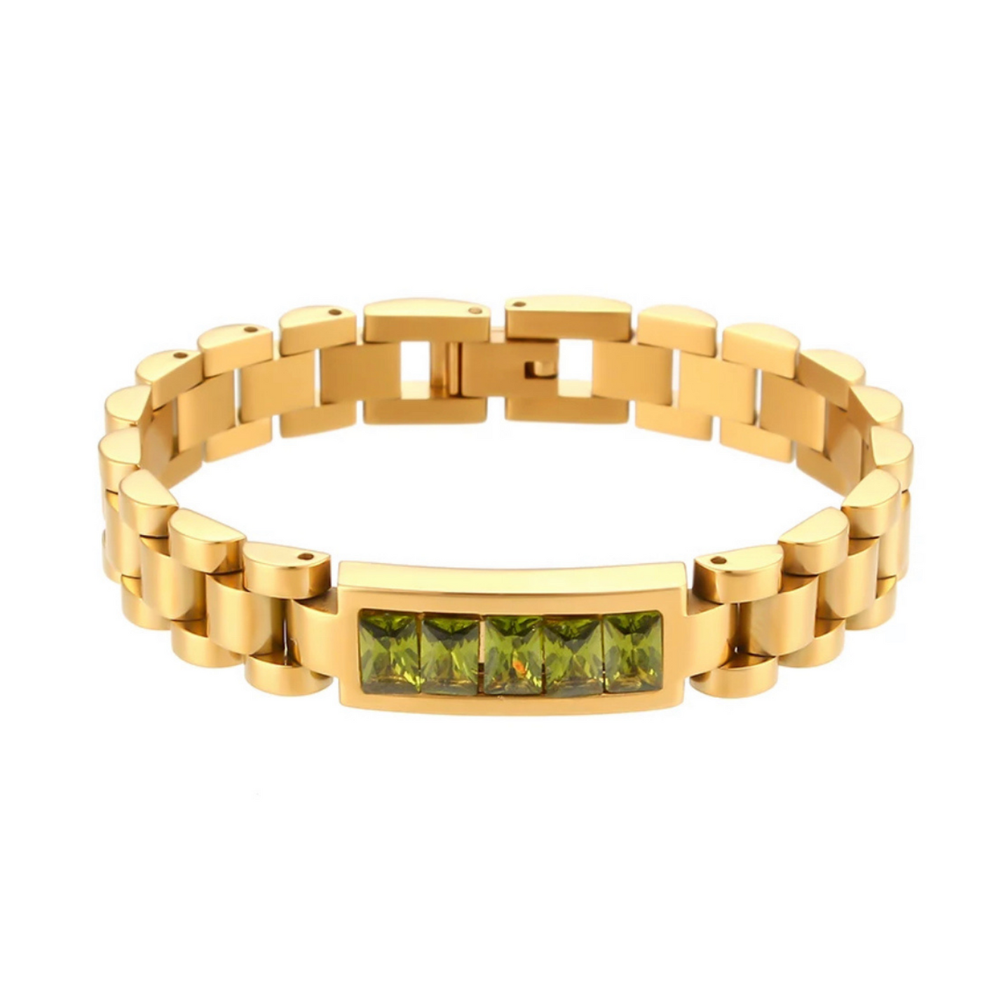 Green Zirconia Wristwatch Chain Bracelet
