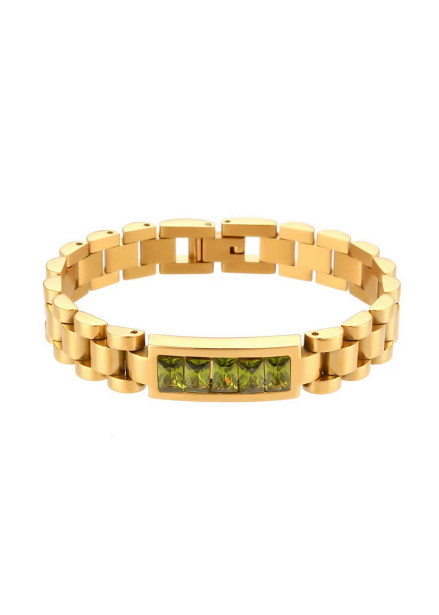 Green Zirconia Wristwatch Chain Bracelet